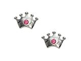 925 Sterling Silver Childrens Crown Earrings with a Pink CZ`