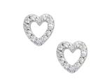925 Sterling Silver Childrens Open Heart Earrings with White CZ`s
