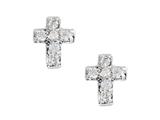 925 Sterling Silver Childrens Cross Earrings with White CZ`s