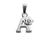 925 Sterling Silver Childrens Letter "A" Charm Pendant with Diamond on 14 Inch Chain