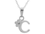 925 Sterling Silver Childrens Letter "C" Charm Pendant with Diamond on 14 Inch Chain