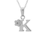 925 Sterling Silver Childrens Letter "K" Charm Pendant with Diamond on 14 Inch Chain