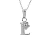 925 Sterling Silver Childrens Letter "L" Charm Pendant with Diamond on 14 Inch Chain