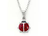 925 Sterling Silver Childrens Red Lady Bug Pendant on 14 Inch Chain