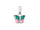 925 Sterling Silver Childrens Pink and Green Butterfly Pendant on 14 Inch Chain