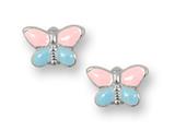 925 Sterling Silver Childrens Pink and Blue Butterfly Earrings