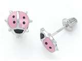 925 Sterling Silver Childrens Pink and Black Ladybug Earrings