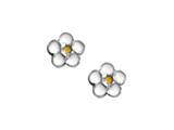 925 Sterling Silver Childrens White and Yellow Flower Earrings