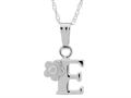 925 Sterling Silver Childrens Letter "E" Charm Pendant with Diamond on 14 Inch Chain