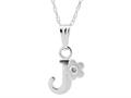 925 Sterling Silver Childrens Letter "J" Charm Pendant with Diamond on 14 Inch Chain