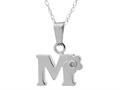 925 Sterling Silver Childrens Letter "M" Charm Pendant with Diamond on 14 Inch Chain