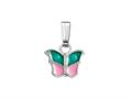 925 Sterling Silver Childrens Pink and Green Butterfly Pendant on 14 Inch Chain