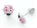 925 Sterling Silver Childrens Pink and Black Ladybug Earrings