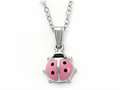 925 Sterling Silver Childrens Pink Lady Bug Pendant on 14 Inch Chain