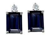 Tommaso Design™ Emerald Cut Genuine Sapphire and Diamon Earring Studs