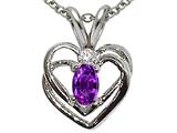 Tommaso Design™ Oval 5x3mm Genuine Amethyst and Diamond Heart Pendant