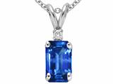 Tommaso Design™ Emerald Cut 6x4mm Genuine Sapphire and Diamond Pendant