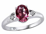 Tommaso Design™ Oval 7x5mm Genuine Pink Tourmaline and Diamond Ring