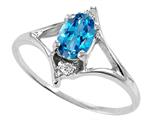 Tommaso Design™ Oval 6x4 mm Genuine Blue Topaz and Diamond Ring
