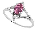 Tommaso Design™ Oval 6x4 mm Genuine Pink Tourmaline and Diamond Ring