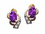Tommaso Design™ Oval 6x4 mm Genuine Amethyst and Diamond Earrings