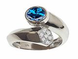 Tommaso Design™ Oval 7x5mm Genuine Blue Topaz and Diamond Ring