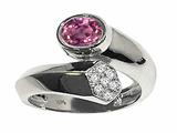 Tommaso Design™ Oval 7x5mm Genuine Pink Tourmaline and Diamond Ring