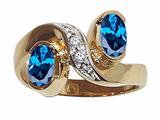 Tommaso Design™ Oval 6x4mm Genuine Blue Topaz and Diamond Ring