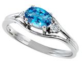 Tommaso Design™ Oval 6x4 mm Genuine Blue Topaz and Diamond Ring