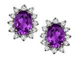 Tommaso Design™ Oval 8x6 mm Genuine Amethyst and Diamond Earrings
