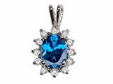 Tommaso Design™ Oval 8x6 mm Genuine Blue Topaz and Diamond Pendant