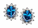 Tommaso Design™ Oval 8x6 mm Genuine Blue Topaz and Diamond Earrings