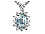 Tommaso Design™ Oval 8x6 mm Genuine Aquamarine and Diamond Pendant