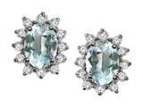 Tommaso Design™ Oval 8x6 mm Genuine Aquamarine and Diamond Earrings