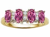 Tommaso Design™ Oval 5x3mm Genuine 4 Stone Pink Tourmaline and Diamond Ring