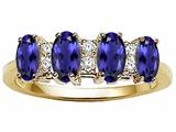 Tommaso Design™ Oval 5x3mm Genuine 4 Stone Iolite and Diamond Ring