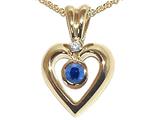 Tommaso Design™ Round 4mm Genuine Sapphire and Diamond Heart Shaped Pendants