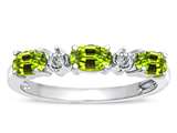 Tommaso Design™ Oval 5x3mm Genuine 3 Stone Peridot and Diamond Ring