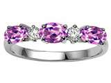 Tommaso Design™ Oval 5x3mm Genuine 3 Stone Pink Tourmaline and Diamond Ring