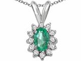 Tommaso Design™ Oval 7x5mm Genuine Emerald and Diamond Pendant