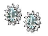 Tommaso Design™ Oval 7x5mm Genuine Aquamarine and Diamond Earrings