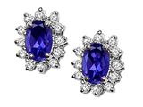 Tommaso Design™ Oval 7x5mm Genuine Iolite and Diamond Earrings