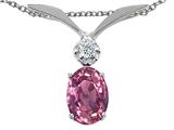 Tommaso Design™ Oval 7x5mm Genuine Pink Tourmaline and Diamond Pendant