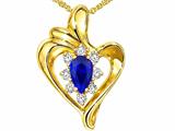 Tommaso Design™ Pear Shape 6x4mm Genuine Sapphire and Diamond Heart Shaped Pendant