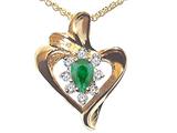 Tommaso Design™ Pear Shape 6x4mm Genuine Emerald and Diamond Heart Shaped Pendant