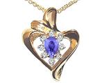 Tommaso Design™ Pear Shape 6x4mm Genuine Tanzanite and Diamond Heart Shaped Pendant