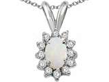 Tommaso Design™ Oval 7x5mm Genuinie Opal and Diamond Pendant