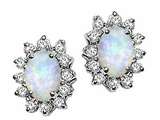 Tommaso Design™ Oval 7x5mm Genuine Opal and Diamond Earrings
