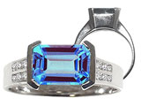 Tommaso Design™ Emerald Cut 9x7mm Genuine Blue Topaz and Diamond Ring