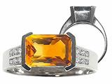 Tommaso Design™ Emerald Cut 9x7mm Genuine Citrine and Diamond Ring